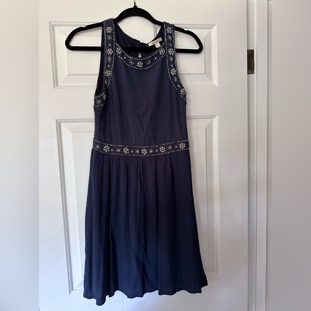 Dark blue Miami dress with beautiful beadwork. Size Small.